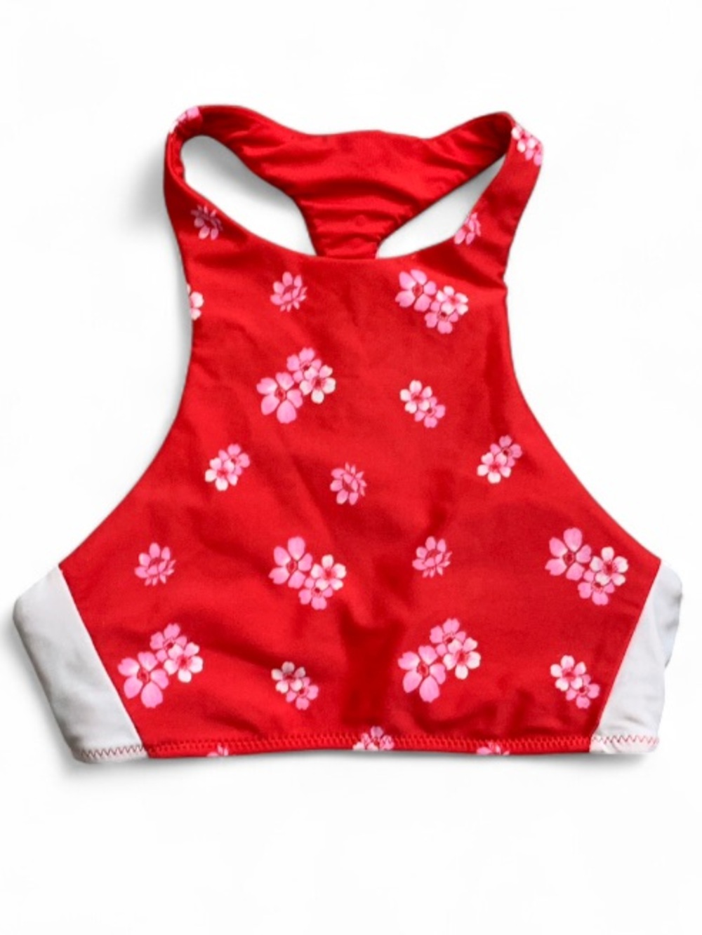 Aerie Red Floral High-Neck Racerback Swim Top